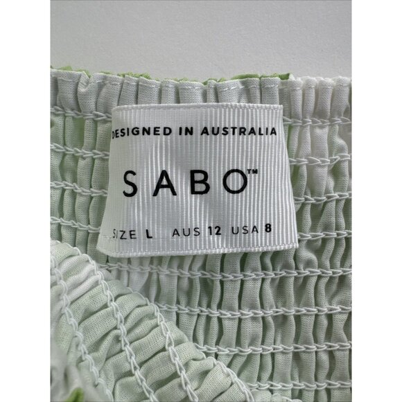 Sabo Allani Midi Dress Green and White Floral Smocked Size 8 US Large - Picture 8 of 10